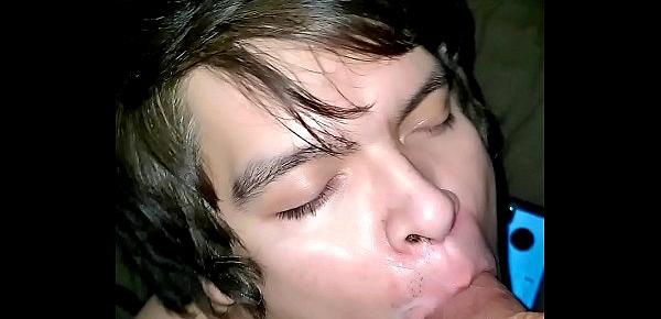  My friend was horny and wanted to get his dick sucked and he blew his hot cum all over my face